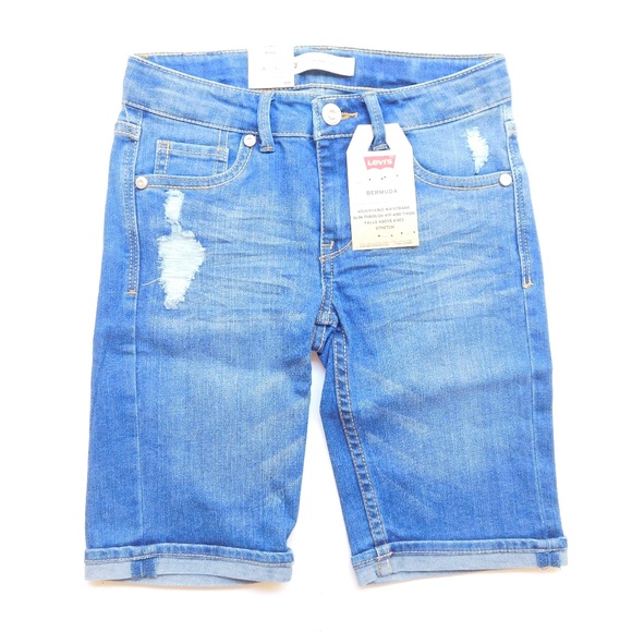 Levi's Other - Levi's Girls Distressed Denim Bermuda Jean Shorts Cuffed 8 10 12 NWT